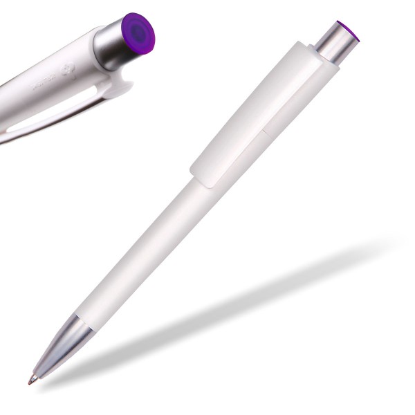 Kugelschreiber Delta Sport 806 weiß mit Applikation violett