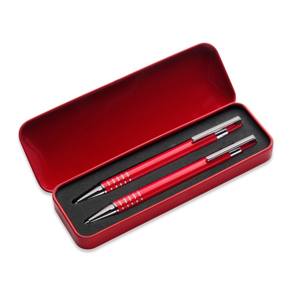 Schreibset Colour Line Kugelschreiber und Druckbleistift verpackt im Etui rot