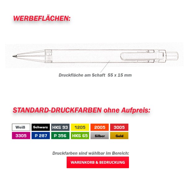 Druckflächen und Farben für Kugelschreiber Brendix