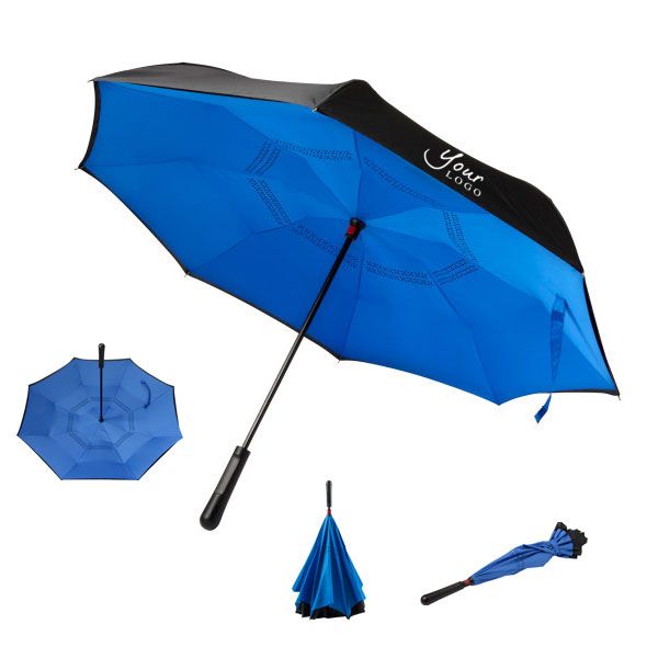 Regenschirm aus Pongee Seide blau